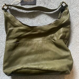 Olive green genuine leather hand bag